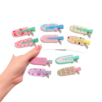 10PCS Colorful Mini Snap Hair Clips Set for Women, Thin Acrylic Barrettes for Bangs, Lightweight No Mark Hairpins, Pastel Fruit Pattern Styling Clips for Daily Use