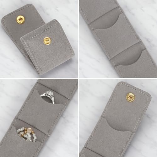 KUKUVR Mini Travel Jewelry Organizer Bag (Grey) | Foldable 4 Compartment, Gym Jewelry Holder Case, Ring Earring Necklace Storage Roll Pouch, Gift for Women - color: Grey
