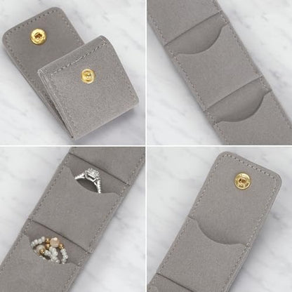 KUKUVR Mini Travel Jewelry Organizer Bag (Grey) | Foldable 4 Compartment, Gym Jewelry Holder Case, Ring Earring Necklace Storage Roll Pouch, Gift for Women - color: Grey