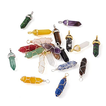 20pcs Mixed Gemstone Bullet & Hexagonal Chakra Crystal Pendants for Jewelry Making - color: 3-Mixed Color-Bullet with Wire Wrapped