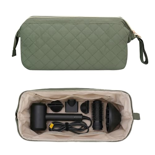 TeeYee Nylon Hair Tools Travel Bag for Dyson Airwrap Quilted Toiletry Bag | Travel Storage Bag for Shark Flexstyle/Curling Iron,Water-repellent,Wide-open,Well-structured,Heat-safe lining,001green - color: Green
