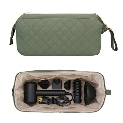 TeeYee Nylon Hair Tools Travel Bag for Dyson Airwrap Quilted Toiletry Bag | Travel Storage Bag for Shark Flexstyle/Curling Iron,Water-repellent,Wide-open,Well-structured,Heat-safe lining,001green - color: Green