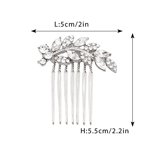 Foyte Crystal Bride Wedding Hair Comb Leaf Bridal Headpieces Rhinestone Hair Pieces Bridesmaid Side Combs Hair Accessories for Women (silver leaf) - color: silver leaf