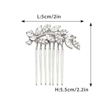 Foyte Crystal Bride Wedding Hair Comb Leaf Bridal Headpieces Rhinestone Hair Pieces Bridesmaid Side Combs Hair Accessories for Women (silver leaf) - color: silver leaf