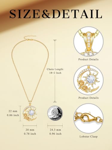Midari 18K Yellow Gold Sun Moon Star Pendant Rose Flower Necklaces I Love You Forever Sun Moon Jewelry Gift for Mother Women - color: 04-Apri-White, style: Sun&Moon