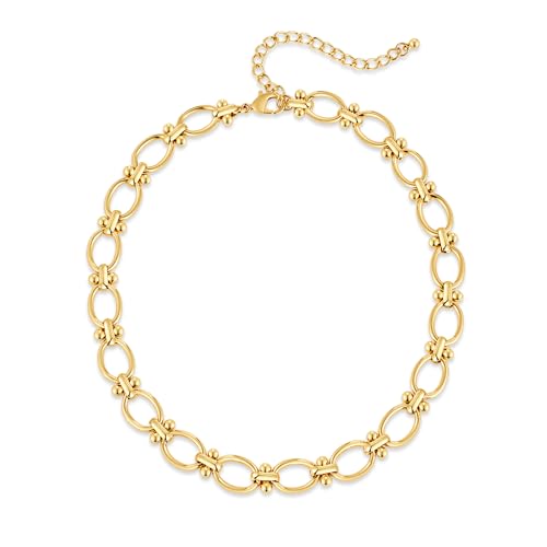 Chunky Necklace for Women 18K Gold Plated Statement Adjustable Thick Link Chains Paperclip Chain Choker Trendy Fashion Jewelry Gifts - style: Link 1