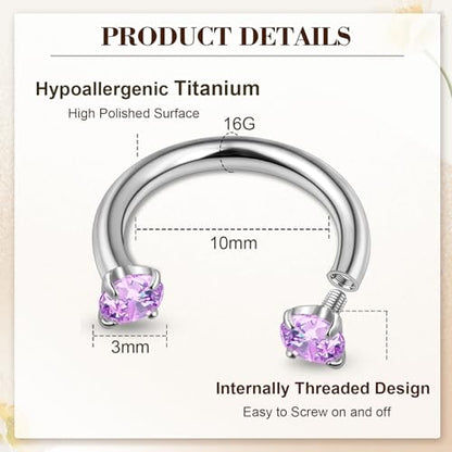 ONESING 9-40 Pcs Nose Rings - Hoops, Studs & L Shape - Hypoallergenic Stainless Steel Nose Piercings for Women & Men - color: 2pcs-16G Purple CZ