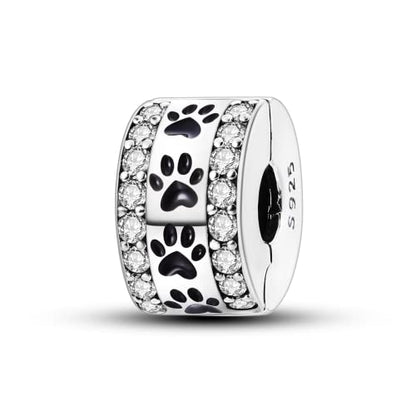 Parmuz Clip Spacer Charm for Bracelet 925 Sterling Silver Stopper Beads | Pave Lock Stopper Charm for Necklace Pink Daisy Butterfly Cubic Zirconia Openable Beads Jewelry Gift for Woman - color: paw print pave clip charm