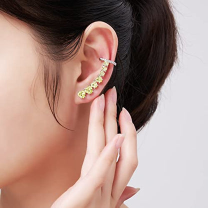 925 Sterling Silver Post Stud Earrings for Women Cartilage Ear Cuffs Hoop Climber 7 Multcolors Cubic Zirconia CZ Hypoallergenic Piercing Gifts For Her - color: Peridot Silver