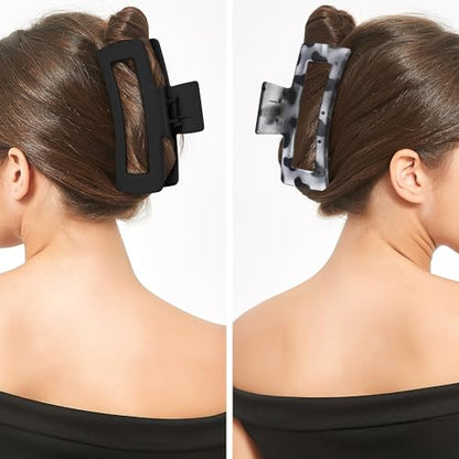 XXL Jumbo Rectangle Claw Clips for Thick Hair - Strong Hold Hair Clips | Rectangle Design | Matte Finish | Non Slip | Wide Opening | 2 Pack (Black & Gray Leopard) - color: Black & Gray Leopard