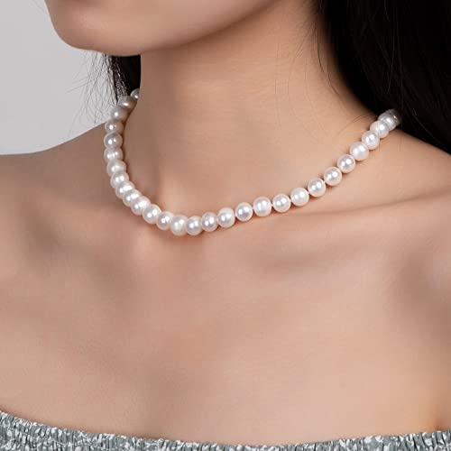 Freshwater Cultured AAAAA Quality Genuine Real Pearl Strand Necklace for Women Fine Jewelry Gifts for Her - size: 40.6 cm, 8.5 - 9.5 mm, style: AAA-Round
