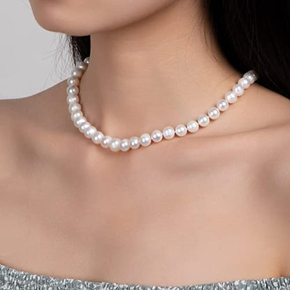 Freshwater Cultured AAAAA Quality Genuine Real Pearl Strand Necklace for Women Fine Jewelry Gifts for Her - size: 40.6 cm, 8.5 - 9.5 mm, style: AAA-Round