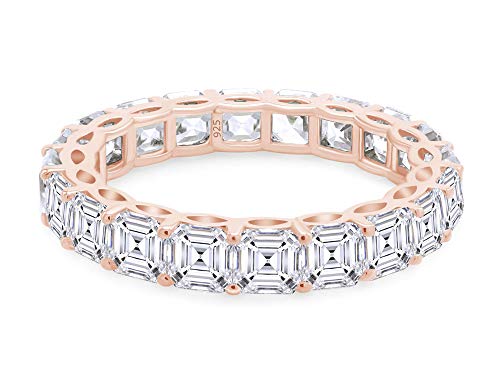 Jewel Zone US Asscher Cut White Cubic Zirconia Eternity Band Ring in 14k Gold Over Sterling Silver - color: rose-gold-plated-silver