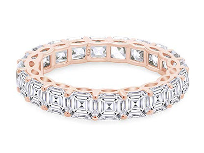 Jewel Zone US Asscher Cut White Cubic Zirconia Eternity Band Ring in 14k Gold Over Sterling Silver - color: rose-gold-plated-silver