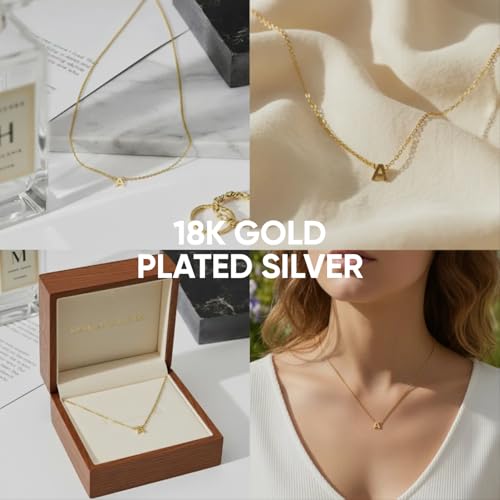 OAK & LUNA Inez Initial Necklace - Gold Plated & Sterling Silver — A-Z Letter Pendant on 15″ + 2″ Adjustable Cable Chain - color: 18K Gold Plated Silver, style: Letter D