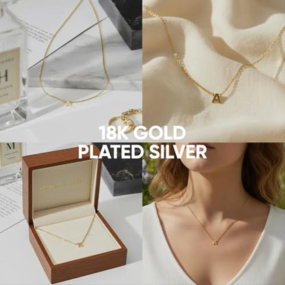 OAK & LUNA Inez Initial Necklace - Gold Plated & Sterling Silver — A-Z Letter Pendant on 15″ + 2″ Adjustable Cable Chain - color: 18K Gold Plated Silver, style: Letter D