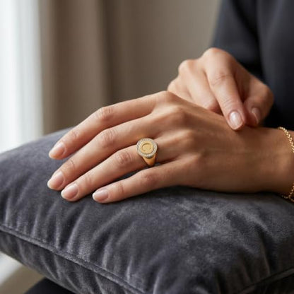 LONAGO Personalized Initial Signet Ring for Women 10K/14K/18K Gold Engraving Ring with Lab Grown Diamond Custom Letter Statement Jewelry Gift for Birthday Anniversary Wedding