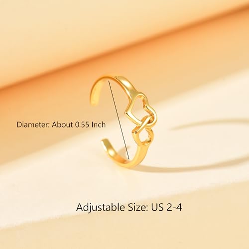 925 Sterling Silver Heart Toe Rings for Women Non Tarnish | Cute Dainty Love Knot Pinky Ring Adjustable Open Band Hypoallergenic Waterproof Summer Beach Wedding Foot Jewelry Accessories - color: Gold