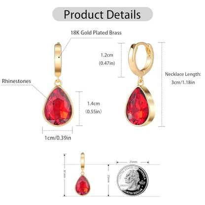 Crystals Teardrop Dangle Drop Earrings, 18K Gold Plated Hoop Earrings Zirconia Jewelry for Women Gifts - color: Red