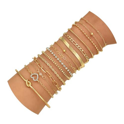 CHICUTIE Gold Bracelets for Women, Elegant 14K Gold Plated Dainty Bracelet set Trendy Link Chain Stackable Bracelets Pack Jewelry Gifts for Women - color: Gold