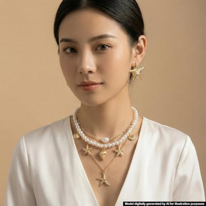 Beach Jewelry for Women - 32 Pcs Mermaid Jewelry Set | Includes Layering Seashell Necklace, Starfish Bracelets, Shell Earrings and Rings, Coastal Jewelry for Women