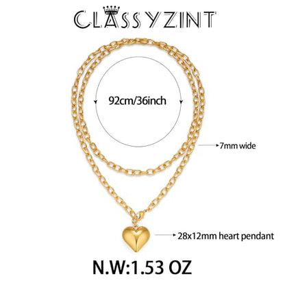 CLASSYZINT Gold Heart Pendant Necklace for Women Puffy Heart Necklace Beads Chain Necklace Statement Necklace Trendy Jewelry - style: XL22342A