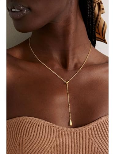 Lariat Gold Necklace for Women, Dainty Long Necklaces 14k Gold Plated Y-Shaped Layered Drop Necklaces for Women Trendy Simple Gold Jewelry for Prom Vacation Gifts - color: Drop Y Necklace-Gold