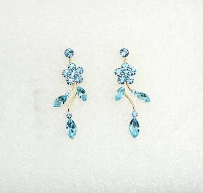 Faship Gorgeous Rhinestone Crystal Floral Necklace Earrings Set - color: Aqua / Gold plated