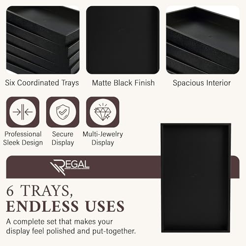 RJ Displays Stackable Jewelry Tray Set, Stackable Plastic Jewelry Organizer Tray, Jewelrys Drawer, Drawers Inserts, Earring Organizer for Women Perfect Trays 14.75x8.25x1 in (Black, 6 Pack) - color: Black