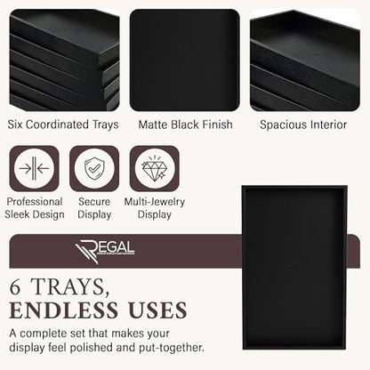 RJ Displays Stackable Jewelry Tray Set, Stackable Plastic Jewelry Organizer Tray, Jewelrys Drawer, Drawers Inserts, Earring Organizer for Women Perfect Trays 14.75x8.25x1 in (Black, 6 Pack) - color: Black
