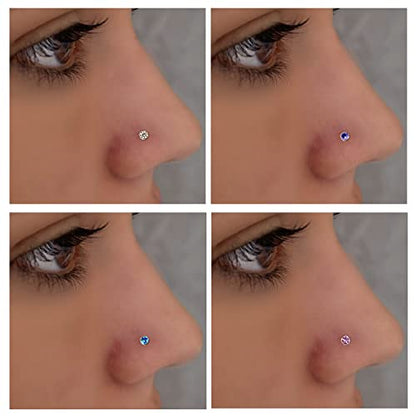 BelezaDosas 6pcs G23 Titanium Nose Studs 18G 20G Screw Nose Ring Press Fit 2mm 2.5mm 3mm Piercing Jewelry for Sensitive Skin - style: 18G 2.5mm CZ 6PCS