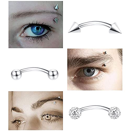 10PCS 16G Eyebrow Rings Set, Surgical Steel Curved Barbell Piercing Jewelry for Women Men, Helix Rook Daith Tragus Cartilage Earrings, Butterfly Heart Flower Spike Design, 8mm Bar