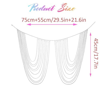Brishow Rhinestone Body Chains Layered Crystal Waist Chain Beach Bikini Fashion Body Jewelry Accessories for Women and Girls - color: Silver