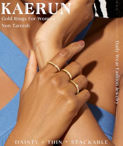 KAERUN Stackable Gold Rings for Women Non Tarnish Dainty 14K Gold Plated Stacking Rings Cubic Zirconia Thumb Ring Set Trendy Statement Wedding Bands Promise Engagement Rings for Women Size 6-10 - style: stack-A