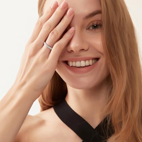 TIGRADE 3mm Women Titanium Engagement Ring Cubic Zirconia Eternity Wedding Band Size 3-13.5 - color: Silver