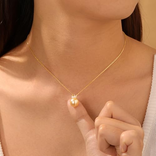 S925 Sterling Silver Dainty Peral Necklaces for Women 18K Gold Plated Pearl Bar Drop Pendant Choker Necklace Y-Shaped Adjustable Chain Hypoallergenic Womens Jewelry Gifts Fashion Accessories - color: Gold-CZ Crown