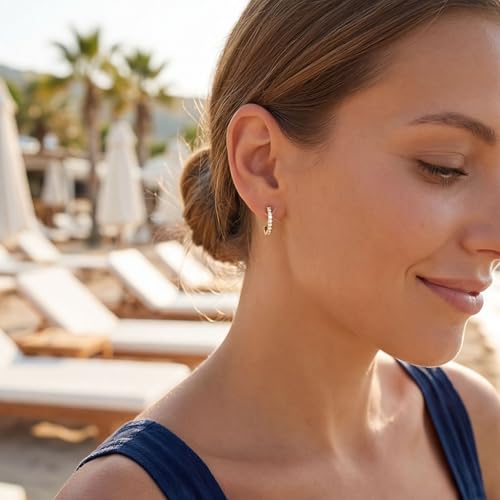 Small Open Cubic Zirconia Hoop Earrings for Women Jewelry Gifts | Open Diamond Hoop Earrings Hypoallergenic Silver Small Half Hoop Earrings for Women Daily Wear - color: A-14K Gold