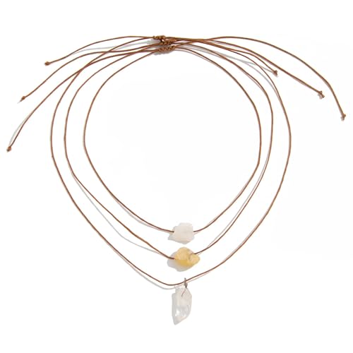 Crystal Holder Necklace for Women Natural Gemstone Crystal Pendant Necklace Handmade Boho Sun Necklace Summer Beach Jewelry Accessories - color: Yellow