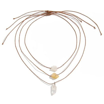 Crystal Holder Necklace for Women Natural Gemstone Crystal Pendant Necklace Handmade Boho Sun Necklace Summer Beach Jewelry Accessories - color: Yellow