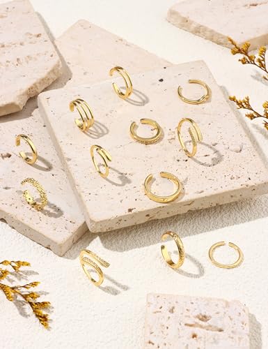 12Pcs Toe Rings for Women - 14K Gold Filled Toe Ring Non Tarnish Adjustable Simple Hug CZ Thin Band Toe Rings Summer Beach Foot Jewelry for Women - style: A-Gold