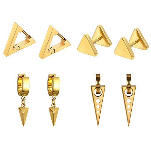 Aroncent 2-8Pcs Womens Mens Huggie Hoop Triangle Earrings Viking Runes Stainless Steel Ear Stud Novelty Black/Gold/Silver - color: C-Gold
