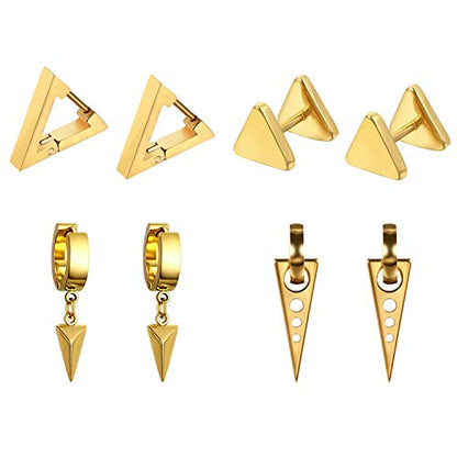 Aroncent 2-8Pcs Womens Mens Huggie Hoop Triangle Earrings Viking Runes Stainless Steel Ear Stud Novelty Black/Gold/Silver - color: C-Gold