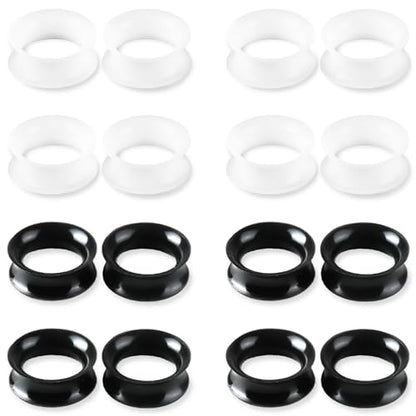 16Pcs Silicone Ear Gauges 8G-25mm Flexible Ear Tunnels Gauges Soft Expander Stretching Ear Plugs Tunnels Black & White & Clear Earring Piercings Jewelry for Men Women - color: Black&White, size: 0G(8mm)