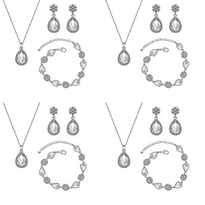 Bridesmaid Jewelry Set for Women,Pendant 18K Gold & Silver & Rose Gold Pendant Necklace Earrings Bracelet Set,Dainty Gift for Wedding/Proposal/Party/Anniversary - color: SILVER - 4 SETS