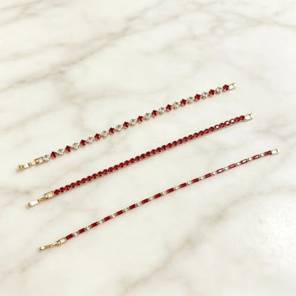 3Pcs Women Stackable 14K Gold Plated Tennis Bracelet with Colorful CZ | Dainty Classic Everyday Jewelry 14K Gold Plated Colorful Cubic Zirconia Tennis Bracelet Created Diamond for Wedding 7 inches - color: gold red