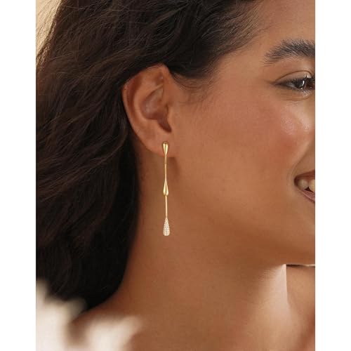 Dangle Earrings for Women Trendy, 14K Gold Plated CZ Huggie Drop Earrings, Dainty Long Chain Prom Wedding Jewelry Gift for Her - style: 1 Pave CZ