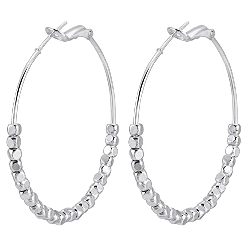 Gold Earrings 14k Gold Plated Hoop Earrings Dainty Pearl hoop Disc Coin Bead Starfish Teardrop Circle Dangle Drop Earrings for Women Hypoallergenic Jewelry Gifts - color: 50mm Silver Hoop