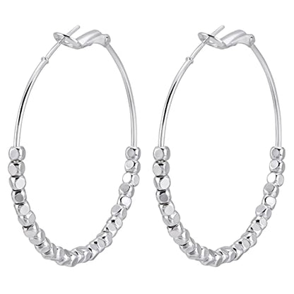 Gold Earrings 14k Gold Plated Hoop Earrings Dainty Pearl hoop Disc Coin Bead Starfish Teardrop Circle Dangle Drop Earrings for Women Hypoallergenic Jewelry Gifts - color: 50mm Silver Hoop