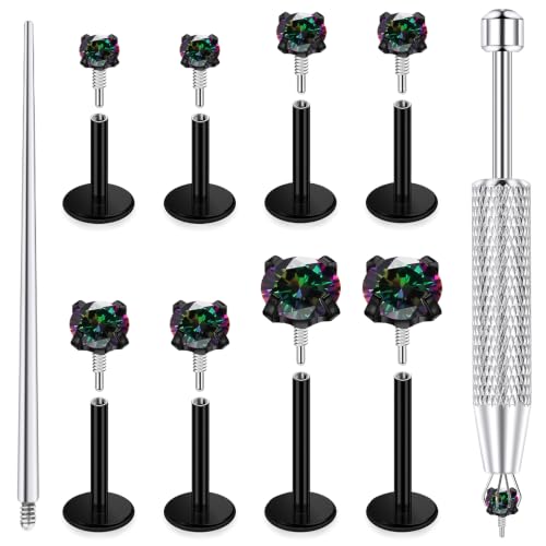 18/16g Flat Back Earrings Lip Rings Stud Jewelry Surgical Steel - color: Black, size: 18g