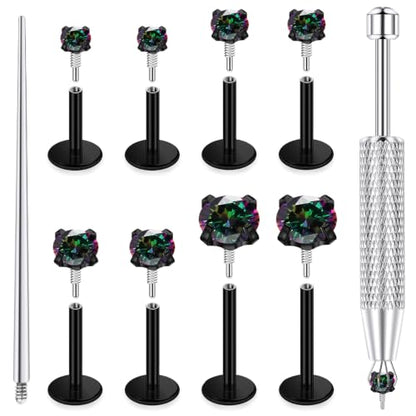 18/16g Flat Back Earrings Lip Rings Stud Jewelry Surgical Steel - color: Black, size: 18g